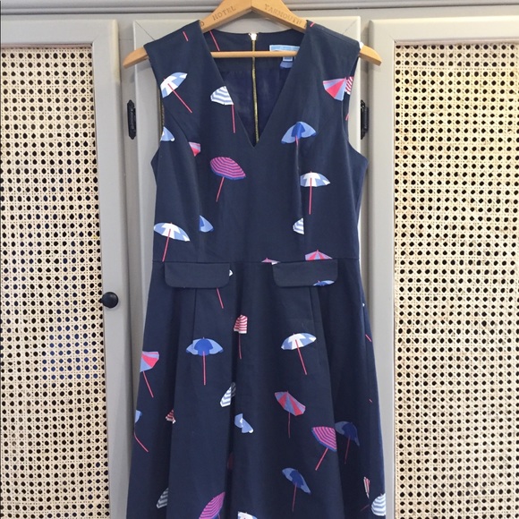 Draper James Navy Umbrella Circle Love Dress Sz 6 - Picture 2 of 8
